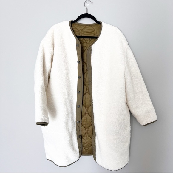 The Mother Jacket Coat Sherpa Cocoon Reversible Oversized New OS earthy granola - Picture 3 of 7
